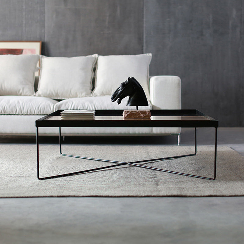 Tray Top Coffee Table Iron Cross Legs Cocktail Table in Black Clearhalo 'Coffee & Accent Tables' 'Coffee Tables' 'coffee_tables' 'furn' 'furn_coffee_tables' 'Furniture' 'Living Room Furniture' 6478456