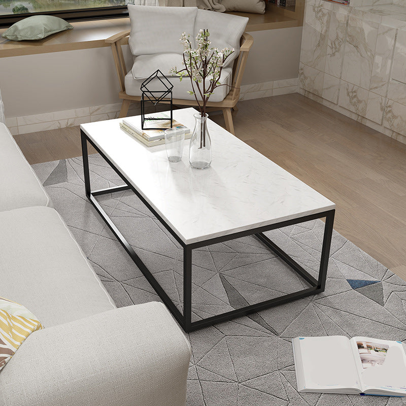 Glam Coffee Table with Metal Frame Base and Marble Top in White Clearhalo 'Coffee & Accent Tables' 'Coffee Tables' 'coffee_tables' 'furn' 'furn_coffee_tables' 'Furniture' 'Living Room Furniture' 6478534