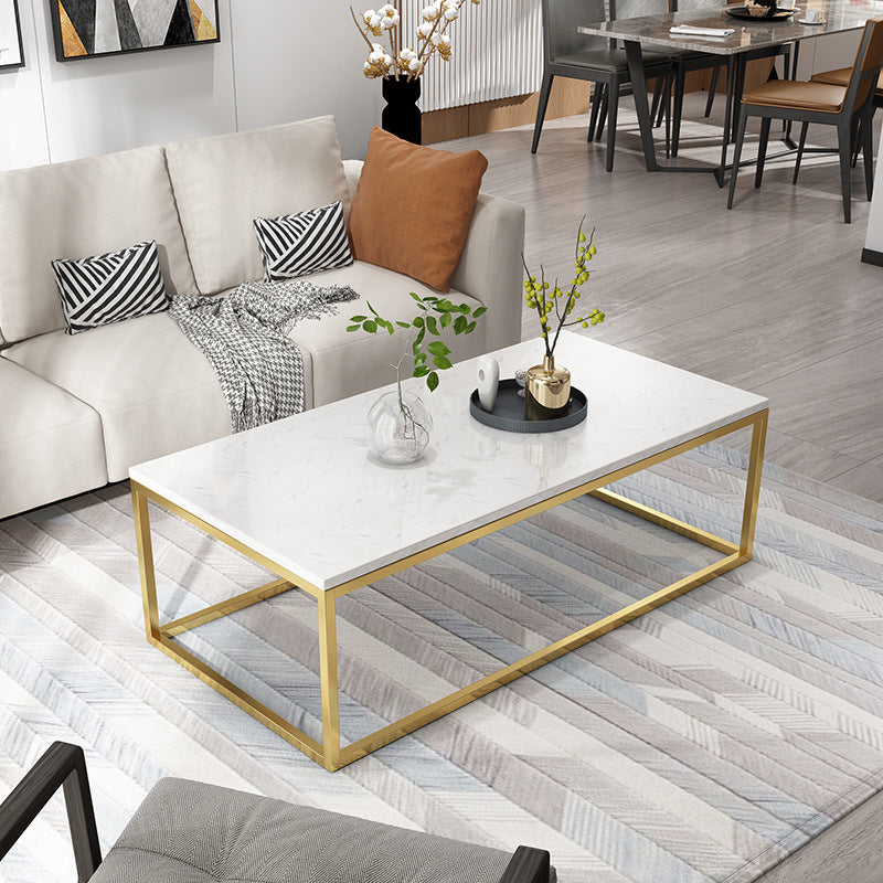 Glam Coffee Table with Metal Frame Base and Marble Top in White Gold Clearhalo 'Coffee & Accent Tables' 'Coffee Tables' 'coffee_tables' 'furn' 'furn_coffee_tables' 'Furniture' 'Living Room Furniture' 6478535