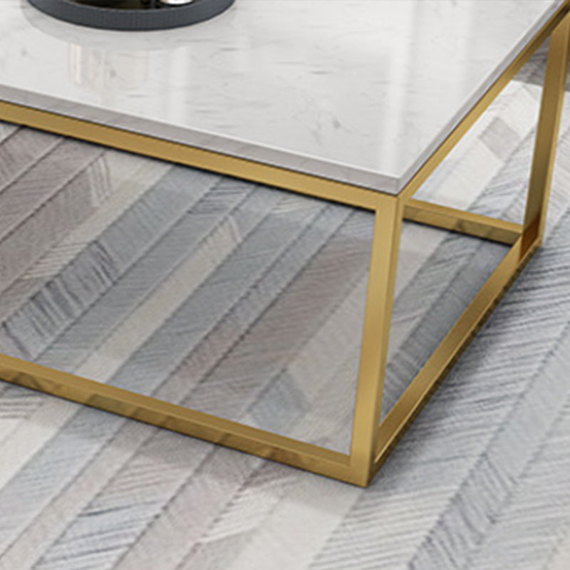 Glam Coffee Table with Metal Frame Base and Marble Top in White Clearhalo 'Coffee & Accent Tables' 'Coffee Tables' 'coffee_tables' 'furn' 'furn_coffee_tables' 'Furniture' 'Living Room Furniture' 6478540