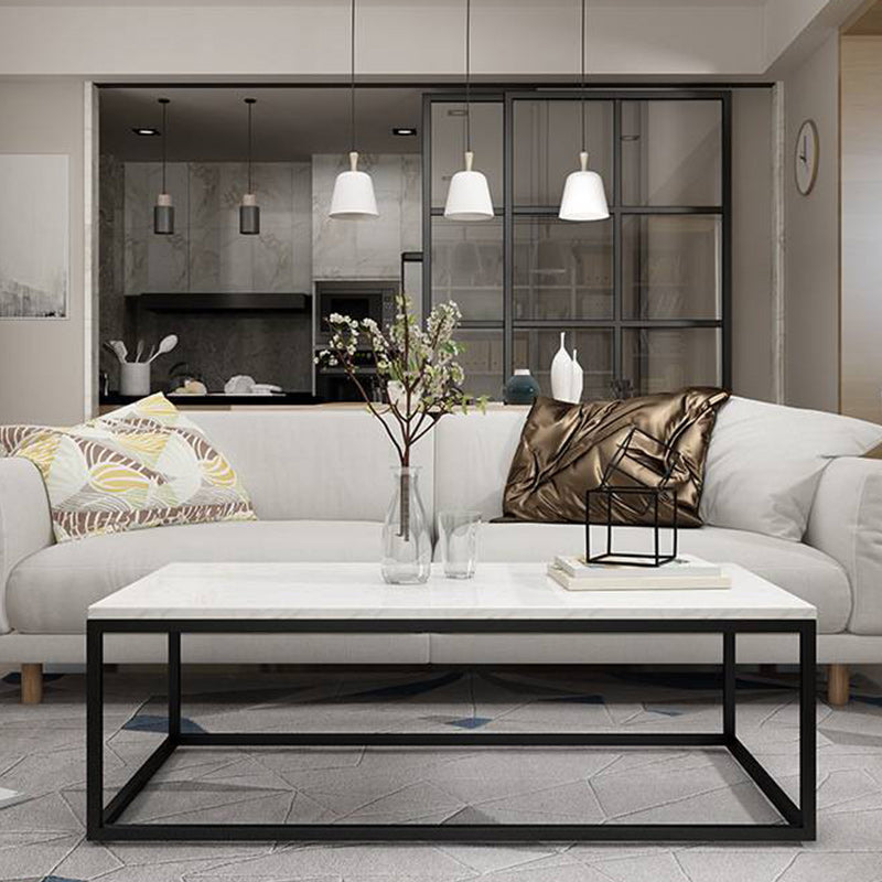 Glam Coffee Table with Metal Frame Base and Marble Top in White Clearhalo 'Coffee & Accent Tables' 'Coffee Tables' 'coffee_tables' 'furn' 'furn_coffee_tables' 'Furniture' 'Living Room Furniture' 6478542