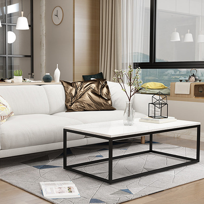 Glam Coffee Table with Metal Frame Base and Marble Top in White Clearhalo 'Coffee & Accent Tables' 'Coffee Tables' 'coffee_tables' 'furn' 'furn_coffee_tables' 'Furniture' 'Living Room Furniture' 6478544
