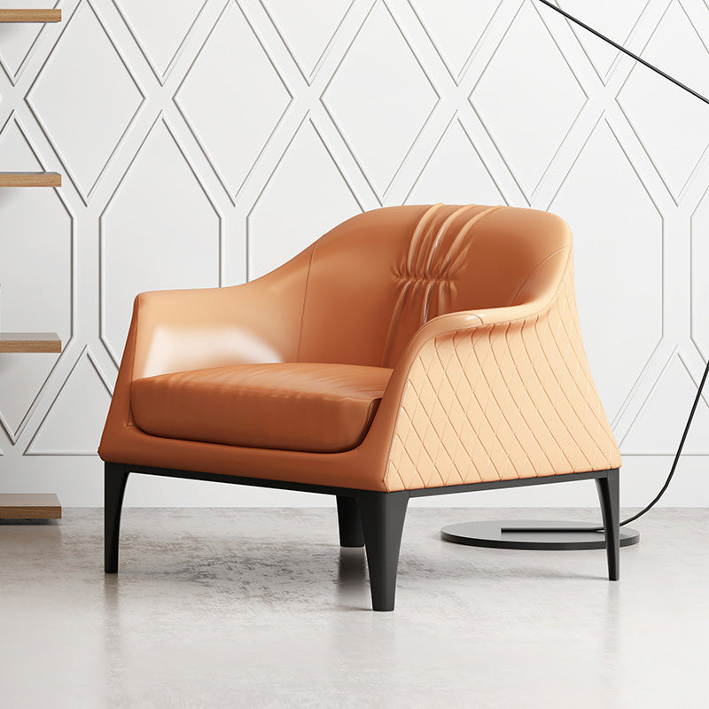 Living Room Mid-century Modern Accent Armchair Solid Color Arm Chair Orange Genuine Leather 1 Piece Clearhalo 'Accent Chairs' 'accent_chairs' 'Chairs & Seating' 'furn' 'furn_accent_chairs' 'Furniture' 'Living Room Furniture' 6478581