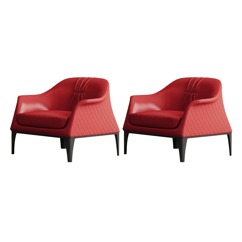 Living Room Mid-century Modern Accent Armchair Solid Color Arm Chair Red Genuine Leather 2 Piece Set Clearhalo 'Accent Chairs' 'accent_chairs' 'Chairs & Seating' 'furn' 'furn_accent_chairs' 'Furniture' 'Living Room Furniture' 6478584