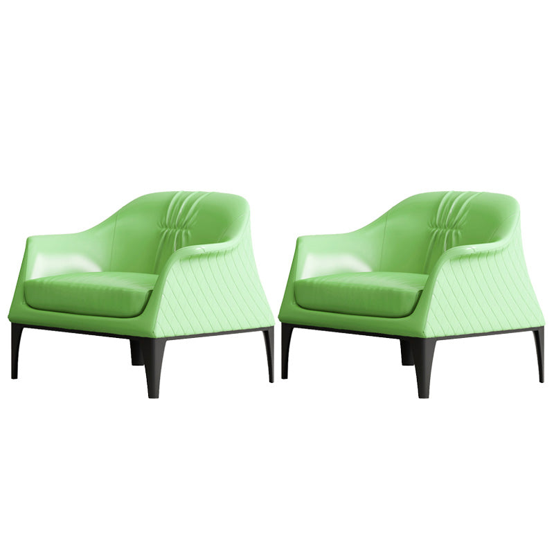 Living Room Mid-century Modern Accent Armchair Solid Color Arm Chair Green Genuine Leather 2 Piece Set Clearhalo 'Accent Chairs' 'accent_chairs' 'Chairs & Seating' 'furn' 'furn_accent_chairs' 'Furniture' 'Living Room Furniture' 6478587