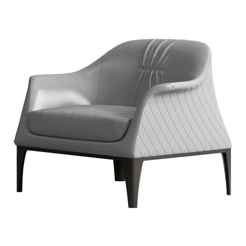 Living Room Mid-century Modern Accent Armchair Solid Color Arm Chair Grey Genuine Leather 1 Piece Clearhalo 'Accent Chairs' 'accent_chairs' 'Chairs & Seating' 'furn' 'furn_accent_chairs' 'Furniture' 'Living Room Furniture' 6478589