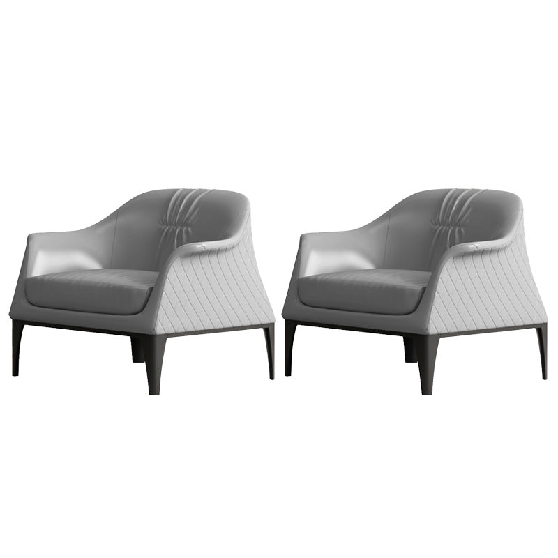 Living Room Mid-century Modern Accent Armchair Solid Color Arm Chair Grey Genuine Leather 2 Piece Set Clearhalo 'Accent Chairs' 'accent_chairs' 'Chairs & Seating' 'furn' 'furn_accent_chairs' 'Furniture' 'Living Room Furniture' 6478592