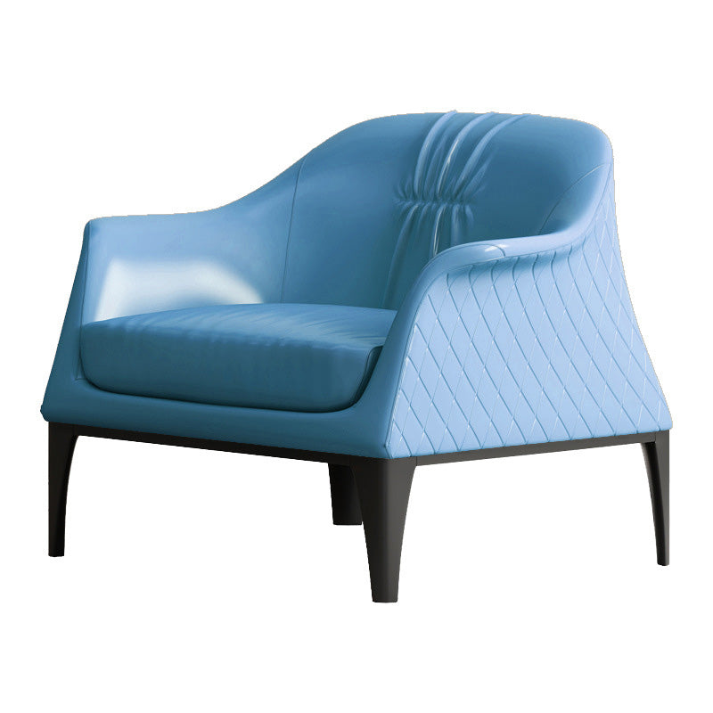 Living Room Mid-century Modern Accent Armchair Solid Color Arm Chair Blue Genuine Leather 1 Piece Clearhalo 'Accent Chairs' 'accent_chairs' 'Chairs & Seating' 'furn' 'furn_accent_chairs' 'Furniture' 'Living Room Furniture' 6478593