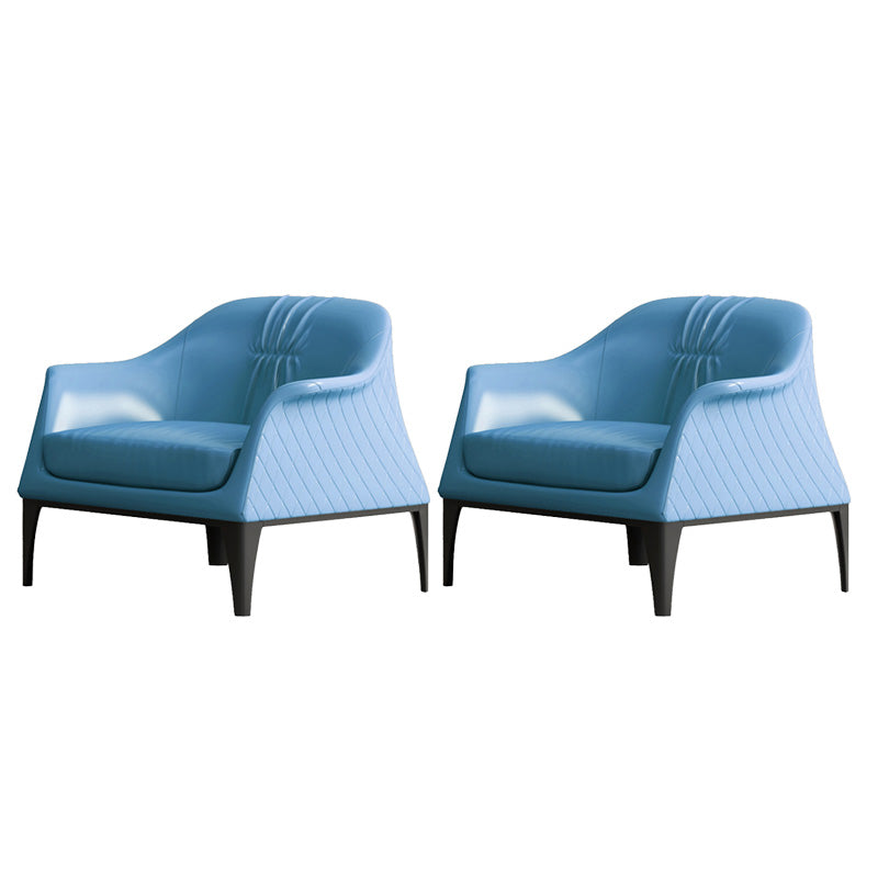 Living Room Mid-century Modern Accent Armchair Solid Color Arm Chair Blue Genuine Leather 2 Piece Set Clearhalo 'Accent Chairs' 'accent_chairs' 'Chairs & Seating' 'furn' 'furn_accent_chairs' 'Furniture' 'Living Room Furniture' 6478596