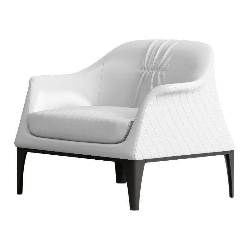 Living Room Mid-century Modern Accent Armchair Solid Color Arm Chair White Genuine Leather 1 Piece Clearhalo 'Accent Chairs' 'accent_chairs' 'Chairs & Seating' 'furn' 'furn_accent_chairs' 'Furniture' 'Living Room Furniture' 6478598