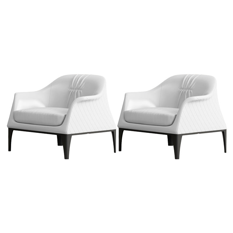 Living Room Mid-century Modern Accent Armchair Solid Color Arm Chair White Genuine Leather 2 Piece Set Clearhalo 'Accent Chairs' 'accent_chairs' 'Chairs & Seating' 'furn' 'furn_accent_chairs' 'Furniture' 'Living Room Furniture' 6478599