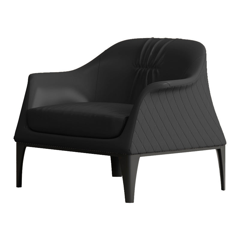 Living Room Mid-century Modern Accent Armchair Solid Color Arm Chair Black Genuine Leather 1 Piece Clearhalo 'Accent Chairs' 'accent_chairs' 'Chairs & Seating' 'furn' 'furn_accent_chairs' 'Furniture' 'Living Room Furniture' 6478601