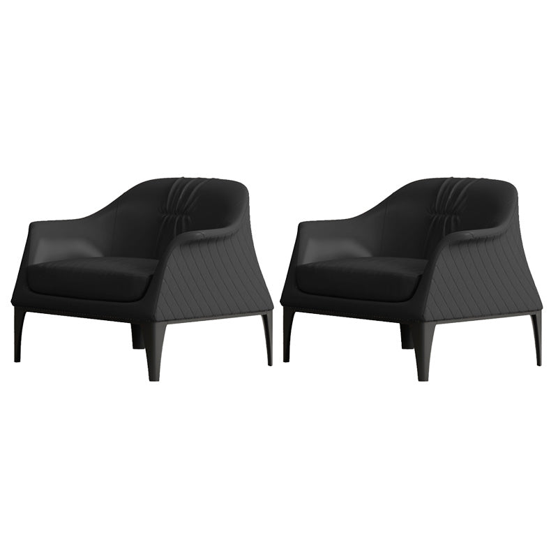 Living Room Mid-century Modern Accent Armchair Solid Color Arm Chair Black Genuine Leather 2 Piece Set Clearhalo 'Accent Chairs' 'accent_chairs' 'Chairs & Seating' 'furn' 'furn_accent_chairs' 'Furniture' 'Living Room Furniture' 6478603