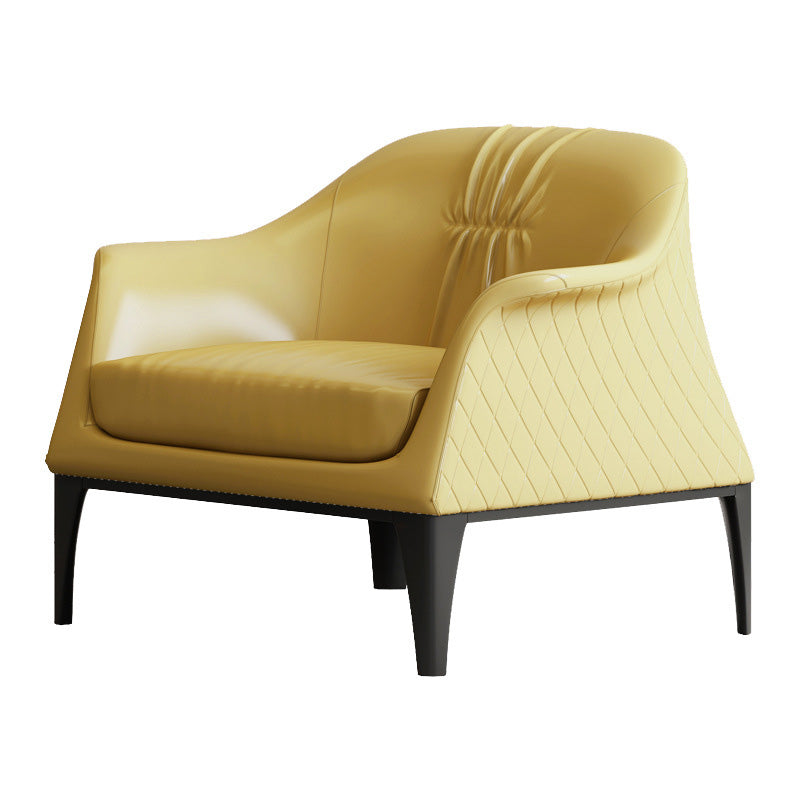 Living Room Mid-century Modern Accent Armchair Solid Color Arm Chair Yellow Genuine Leather 1 Piece Clearhalo 'Accent Chairs' 'accent_chairs' 'Chairs & Seating' 'furn' 'furn_accent_chairs' 'Furniture' 'Living Room Furniture' 6478605
