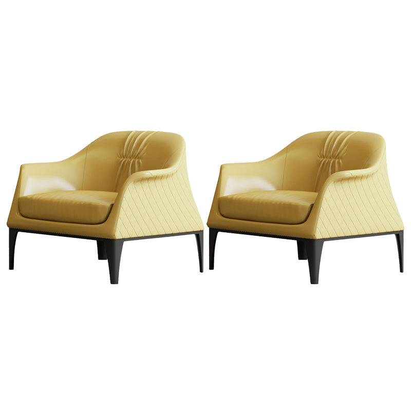 Living Room Mid-century Modern Accent Armchair Solid Color Arm Chair Yellow Genuine Leather 2 Piece Set Clearhalo 'Accent Chairs' 'accent_chairs' 'Chairs & Seating' 'furn' 'furn_accent_chairs' 'Furniture' 'Living Room Furniture' 6478606