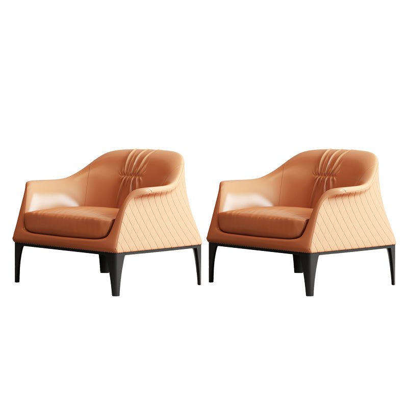 Living Room Mid-century Modern Accent Armchair Solid Color Arm Chair Orange Genuine Leather 2 Piece Set Clearhalo 'Accent Chairs' 'accent_chairs' 'Chairs & Seating' 'furn' 'furn_accent_chairs' 'Furniture' 'Living Room Furniture' 6478607