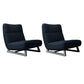 Fixed Back Sled Slipper Chair Solid Color Mid-century Modern Lounge Chair Dark Blue Cotton and Linen 2 Piece Set Clearhalo 'Accent Chairs' 'accent_chairs' 'Chairs & Seating' 'furn' 'furn_accent_chairs' 'Furniture' 'Living Room Furniture' 6478657