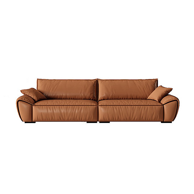 Canapé à bras évasé marron en faux cuir et sièges en cuir authentique avec oreillers