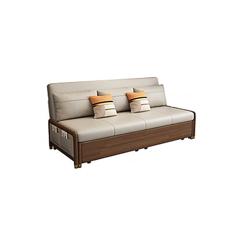 Canapé-lit beige et marron avec oreillers sièges convertibles avec rangement