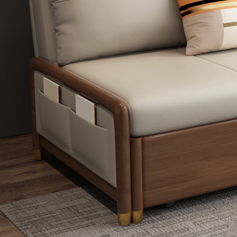 Canapé-lit beige et marron avec oreillers sièges convertibles avec rangement
