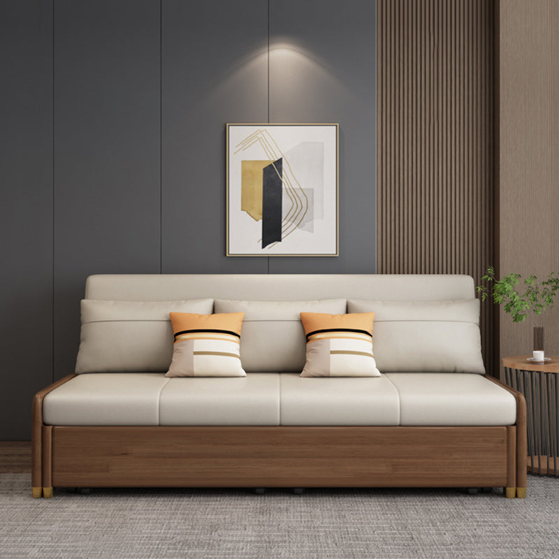 Canapé-lit beige et marron avec oreillers sièges convertibles avec rangement