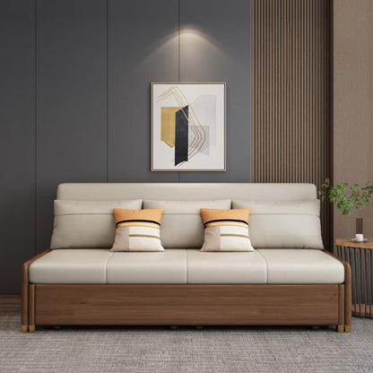 Canapé-lit beige et marron avec oreillers sièges convertibles avec rangement