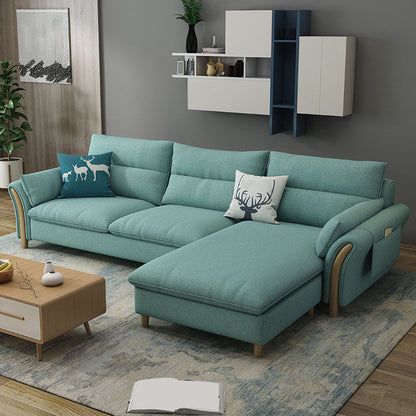 Scandinavian Sectional Sofa Fabric Storage Stationary Sectional Cotton and Linen Blue Clearhalo 'furn' 'furn_sectionals' 'Furniture' 'Living Room Furniture' 'Sectionals' 6478974