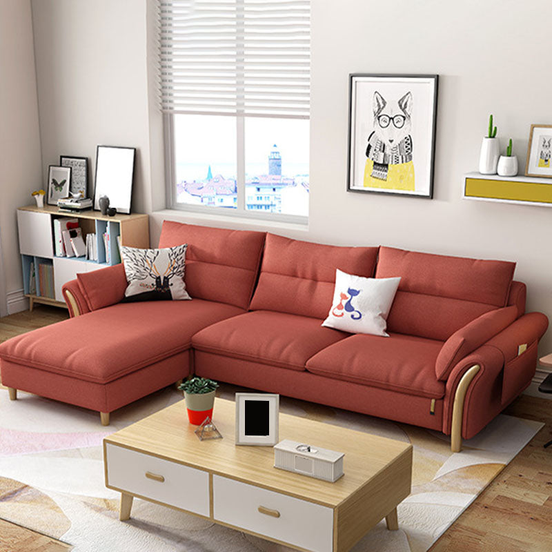Scandinavian Sectional Sofa Fabric Storage Stationary Sectional Cotton and Linen Orange Clearhalo 'furn' 'furn_sectionals' 'Furniture' 'Living Room Furniture' 'Sectionals' 6478975