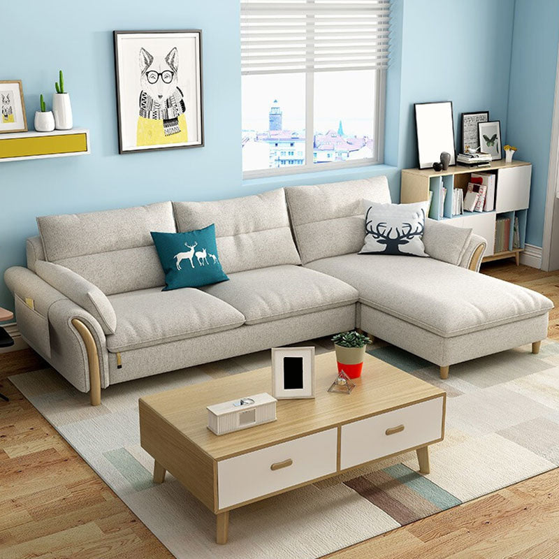 Scandinavian Sectional Sofa Fabric Storage Stationary Sectional Cotton and Linen White Clearhalo 'furn' 'furn_sectionals' 'Furniture' 'Living Room Furniture' 'Sectionals' 6478976