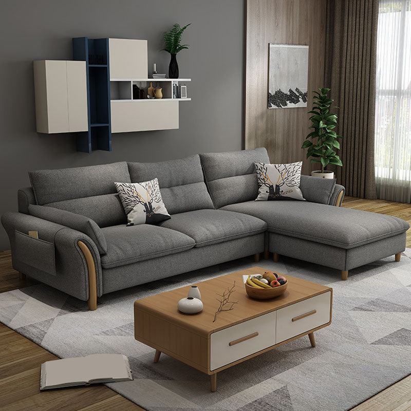 Scandinavian Sectional Sofa Fabric Storage Stationary Sectional Cotton and Linen Gray Clearhalo 'furn' 'furn_sectionals' 'Furniture' 'Living Room Furniture' 'Sectionals' 6478977