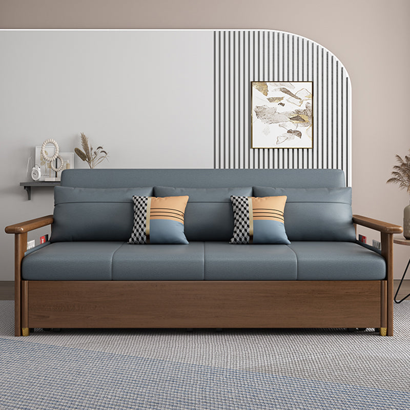 Convertible Square Arm Sofa with Pillows Faux Leather Sofa Bed in Blue Clearhalo 'furn' 'furn_sofas' 'Furniture' 'Living Room Furniture' 'Sofa' 'sofas' 6479018