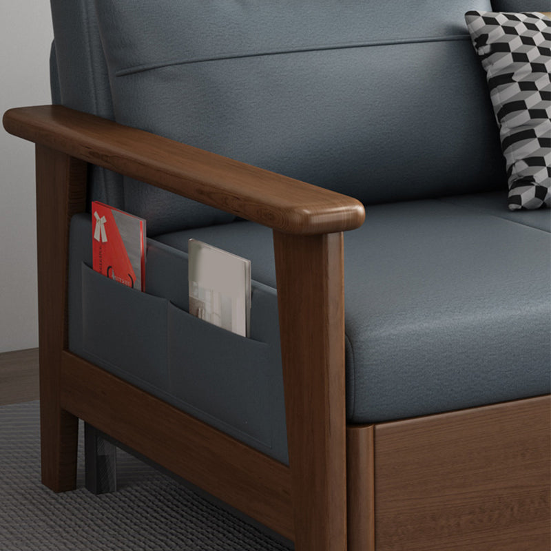 Convertible Square Arm Sofa with Pillows Faux Leather Sofa Bed in Blue Clearhalo 'furn' 'furn_sofas' 'Furniture' 'Living Room Furniture' 'Sofa' 'sofas' 6479024