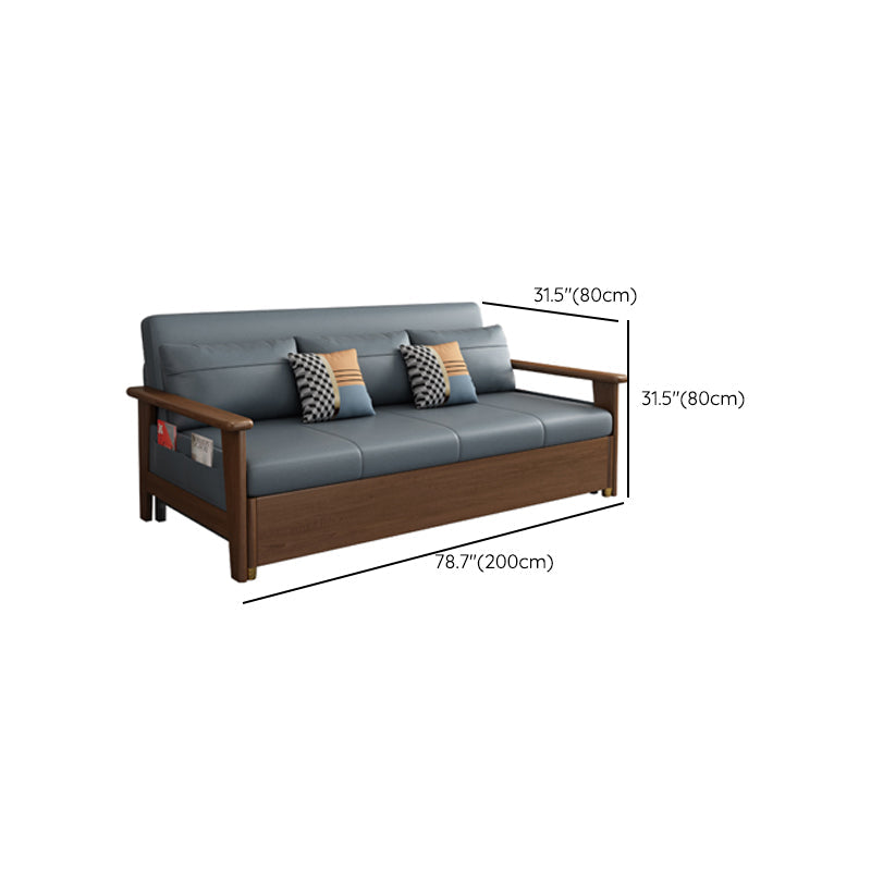 Convertible Square Arm Sofa with Pillows Faux Leather Sofa Bed in Blue Clearhalo 'furn' 'furn_sofas' 'Furniture' 'Living Room Furniture' 'Sofa' 'sofas' 6479035