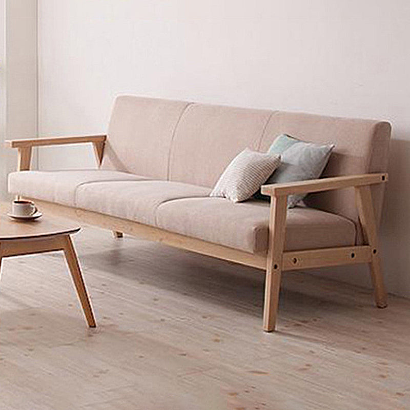 Solid Wood Solid Color Sofa Stationary Sewn Pillow Back Settee for Living Room