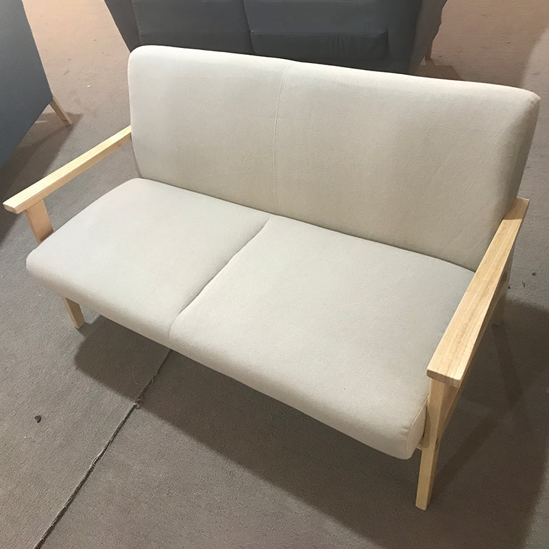 Solid Wood Solid Color Sofa Stationary Sewn Pillow Back Settee for Living Room