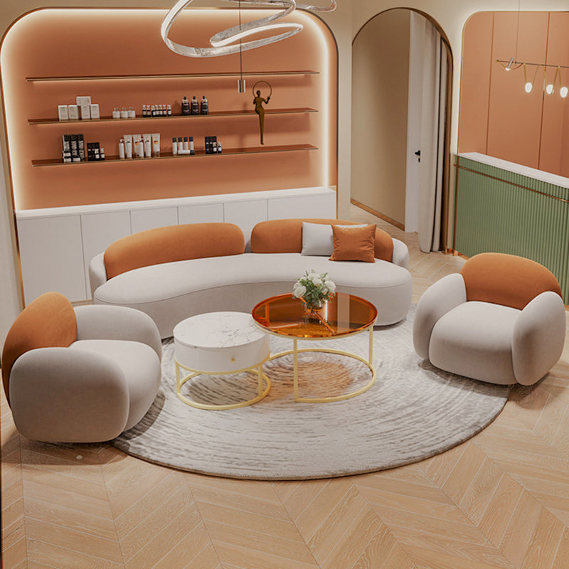 Curved Armless Seating Stain Resistant Sofa in Orange and Gray