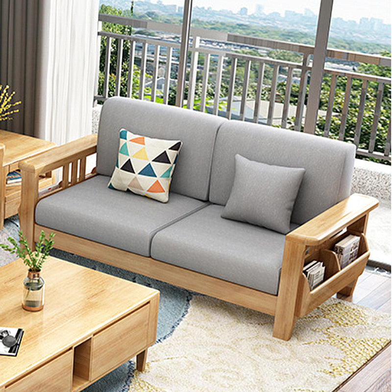 Stationary Cotton Sofa Standard Sewn Pillow Back Sofa for Living Room