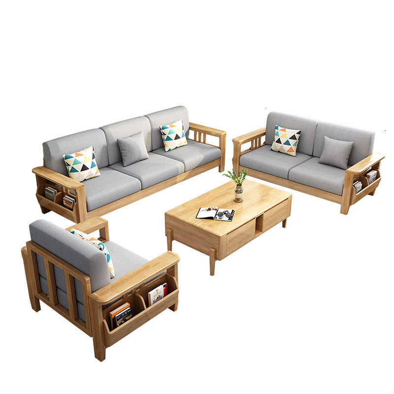 Stationary Cotton Sofa Standard Sewn Pillow Back Sofa for Living Room