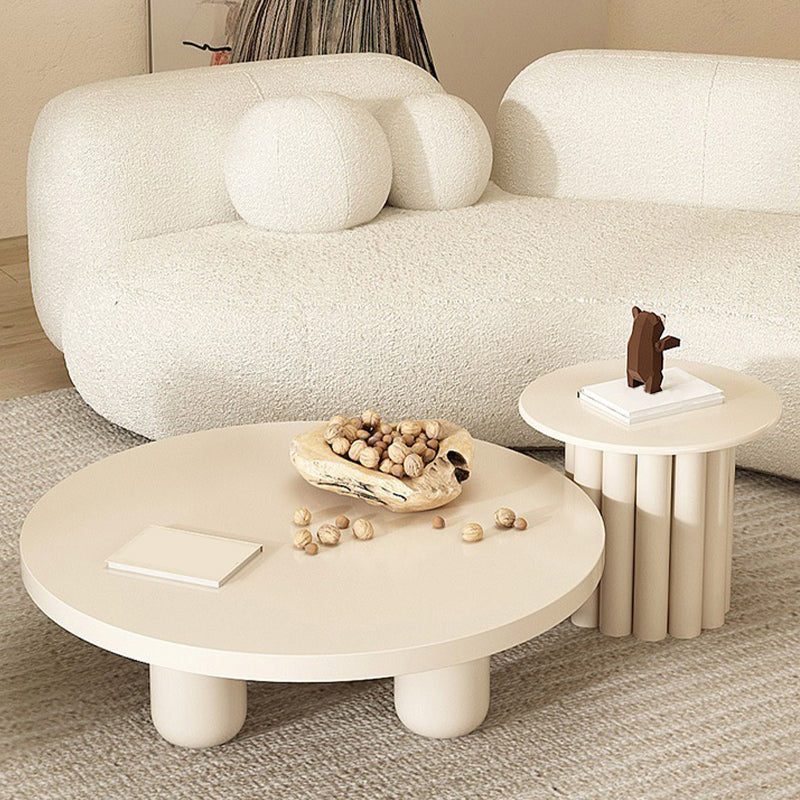 Mesa de centro de 4 patas, mesa de cóctel de madera con tapa redonda para sala de estar