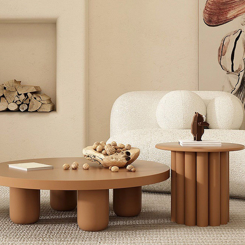 Mesa de centro de 4 patas, mesa de cóctel de madera con tapa redonda para sala de estar