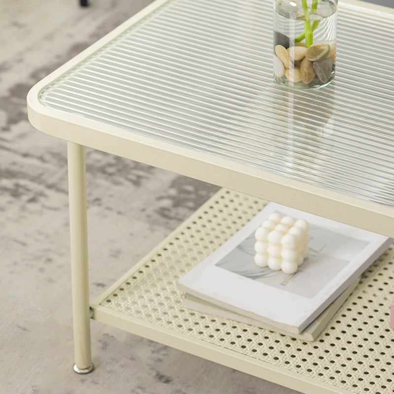 Eigentijdse rechthoekige salontafel met glazen blad en 1 plank