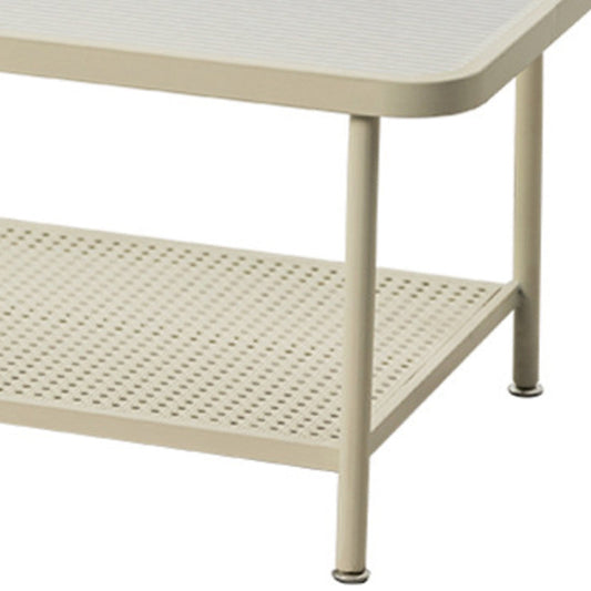 Mesa de café rectangular contemporánea con tapa de vidrio y 1 estante