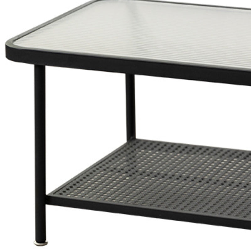 Eigentijdse rechthoekige salontafel met glazen blad en 1 plank