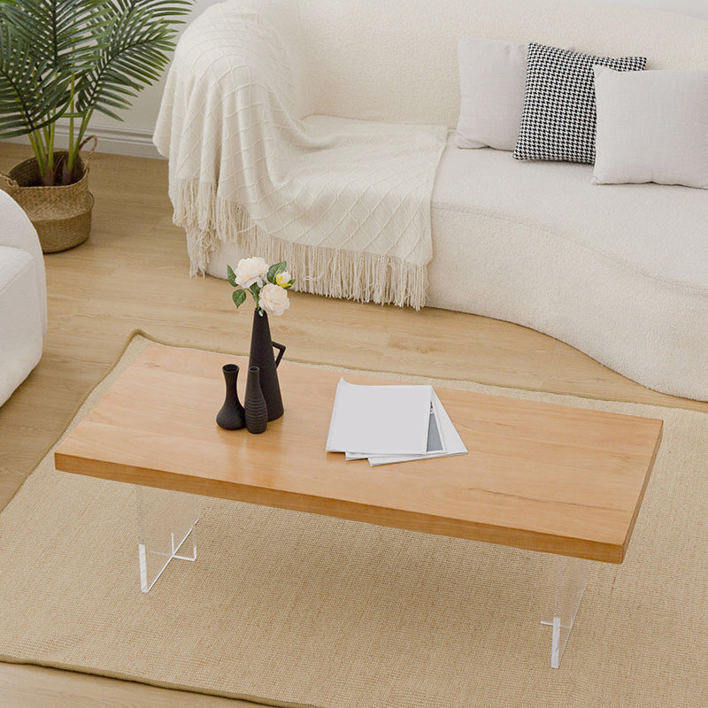 Rectangle Solid Wood Coffee Table with Acrylic Base Scandinavian Cocktail Table Clearhalo 'Coffee & Accent Tables' 'Coffee Tables' 'coffee_tables' 'furn' 'furn_coffee_tables' 'Furniture' 'Living Room Furniture' 6479108