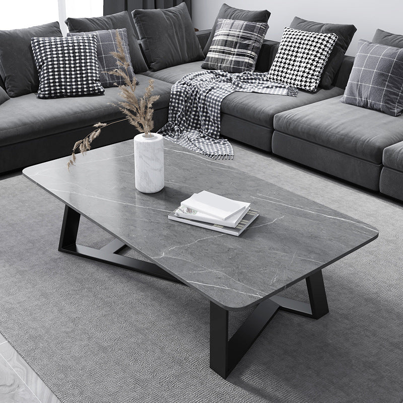 X-Base Coffee Cocktail Table Rectangle Coffee Table with Marble Top Gray Clearhalo 'Coffee & Accent Tables' 'Coffee Tables' 'coffee_tables' 'furn' 'furn_coffee_tables' 'Furniture' 'Living Room Furniture' 6479120