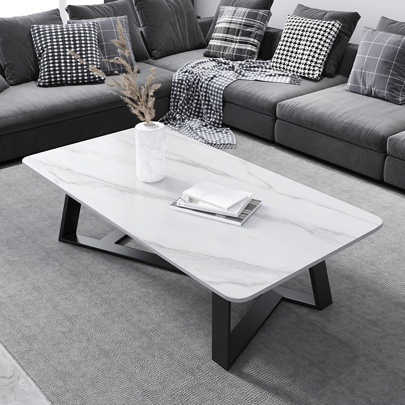 X-Base Coffee Cocktail Table Rectangle Coffee Table with Marble Top White Clearhalo 'Coffee & Accent Tables' 'Coffee Tables' 'coffee_tables' 'furn' 'furn_coffee_tables' 'Furniture' 'Living Room Furniture' 6479121
