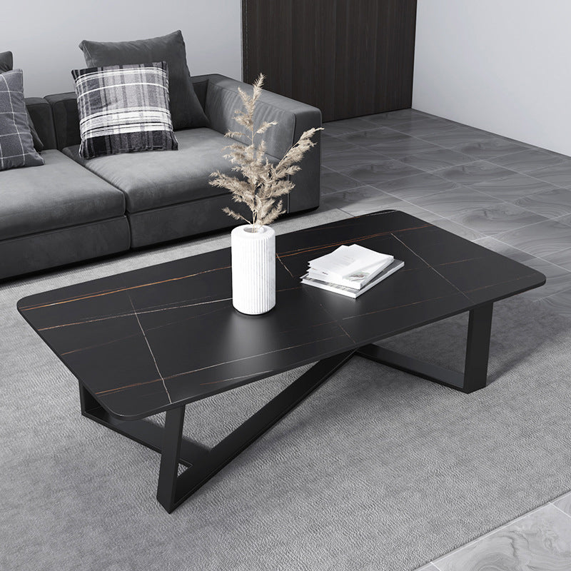 X-Base Coffee Cocktail Table Rectangle Coffee Table with Marble Top Black Gold Clearhalo 'Coffee & Accent Tables' 'Coffee Tables' 'coffee_tables' 'furn' 'furn_coffee_tables' 'Furniture' 'Living Room Furniture' 6479122