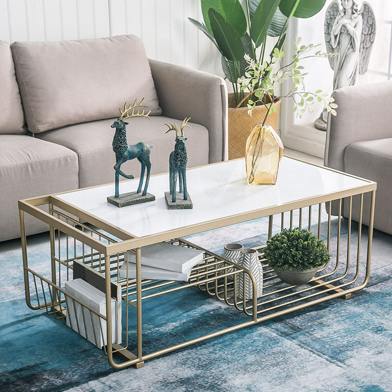 Mesa de centro rectangular Glam con 3 estantes y mesa de cóctel con tapa de mármol