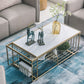 Mesa de centro rectangular Glam con 3 estantes y mesa de cóctel con tapa de mármol