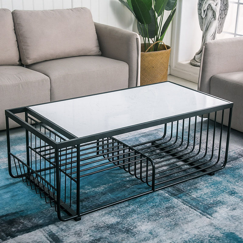 Mesa de centro rectangular Glam con 3 estantes y mesa de cóctel con tapa de mármol